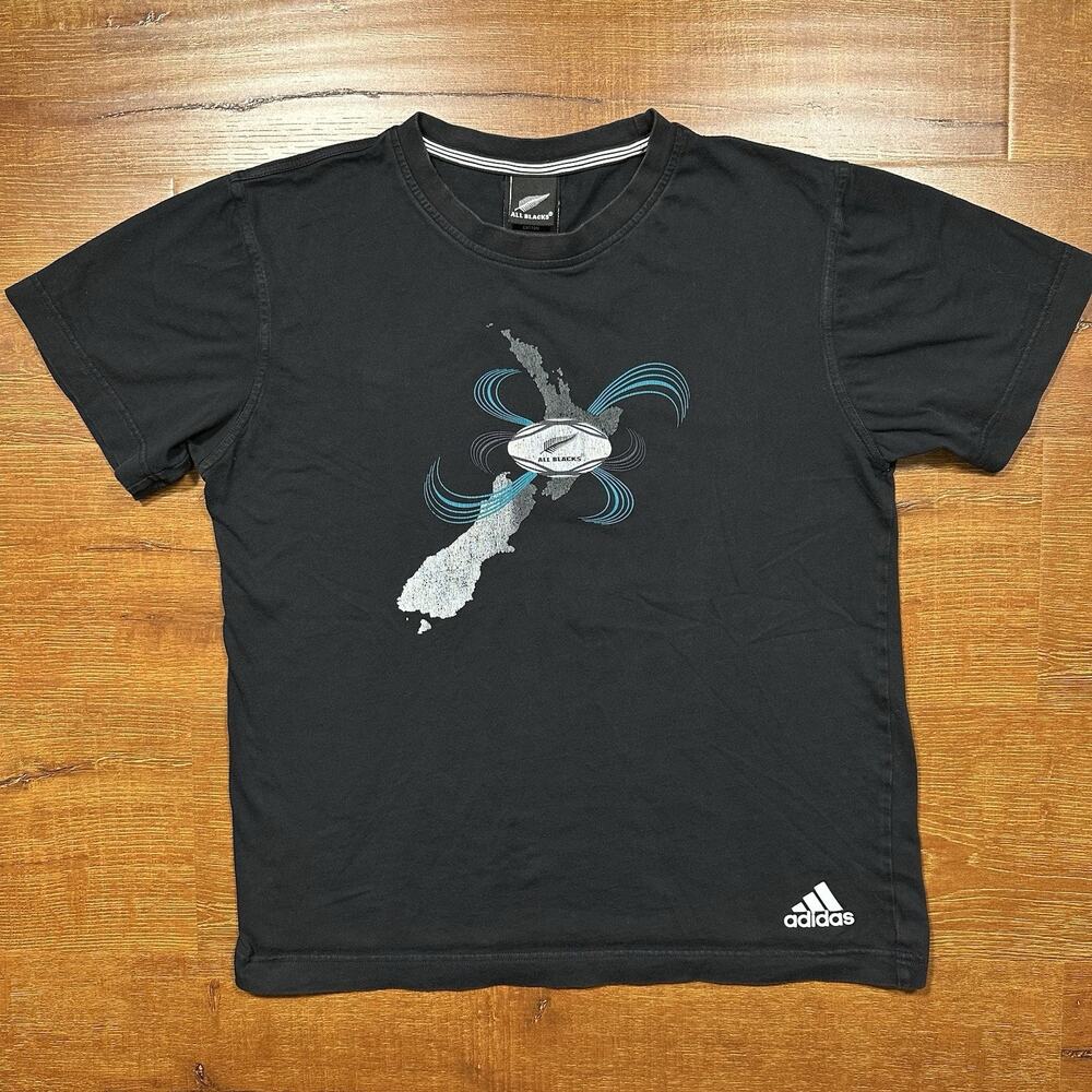 Vintage Adidas All Blacks Rugby T Shirt Mens S Black Short Sleeve New Zealand